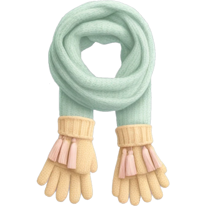 Gloves and Scarf: A matching set in pastel colors, with a cozy texture, and tassels on the ends of the scarf. emoji