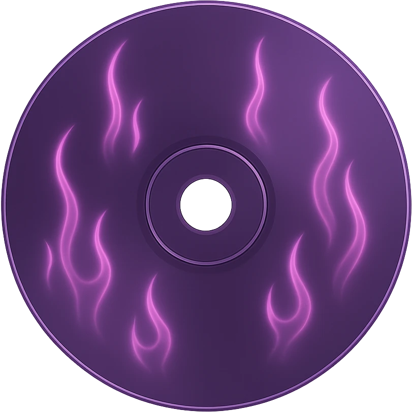 A minimalist CD disc with subtle pink flames, glowing effect, variation 2, color: purple emoji