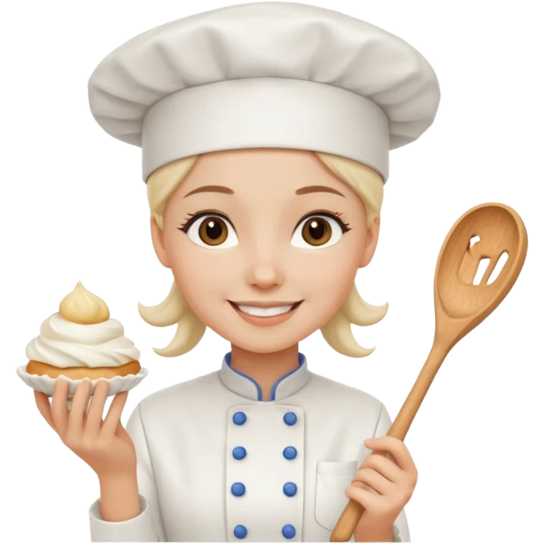 Young female baker - wearing a white chef's hat and holding a cream piping bag emoji