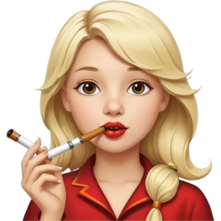 A beautiful girl with blonde hair with a festive pipe in her mouth emoji