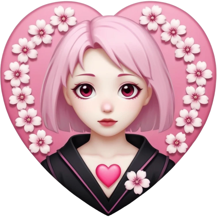 goth sakura heart, heart made of white sakura petals with pink accents emoji