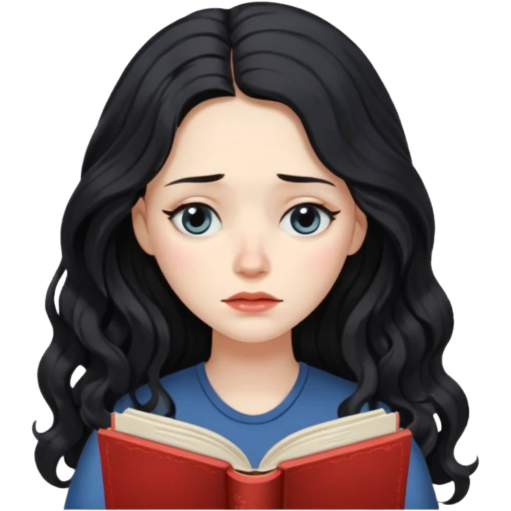 Long Hair Women with Book, Black wavy hair, sad

 emoji
