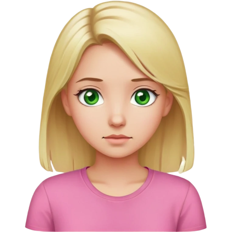 Girl wondering pink shirt blonde hair. Green eyes emoji
