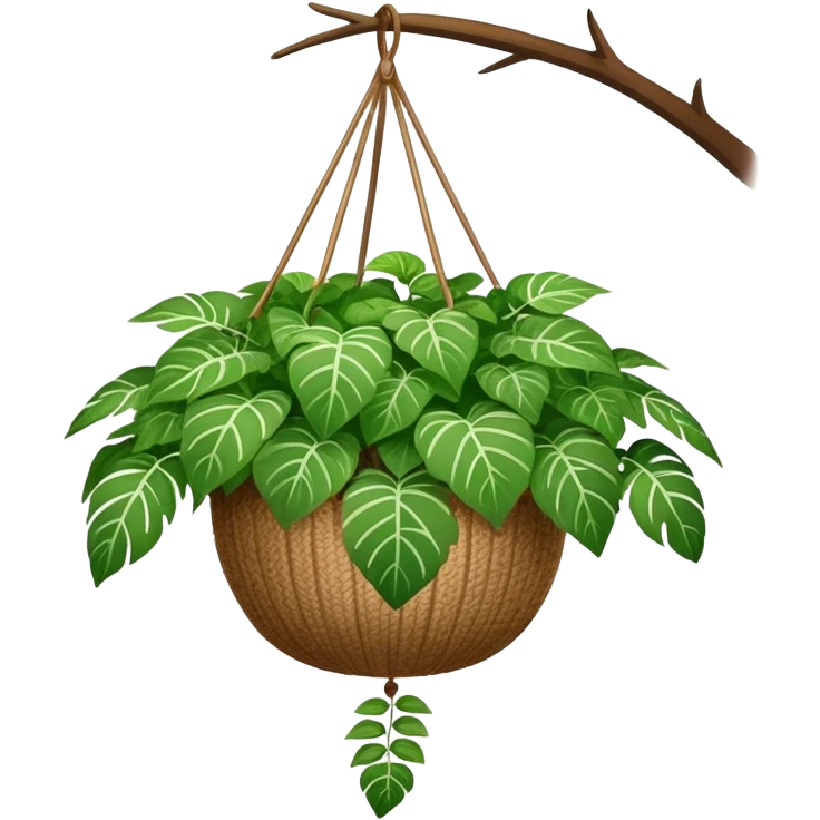 Plectranthus Verticillatus plant with round green leaves in a coconut fiber hanging basket emoji