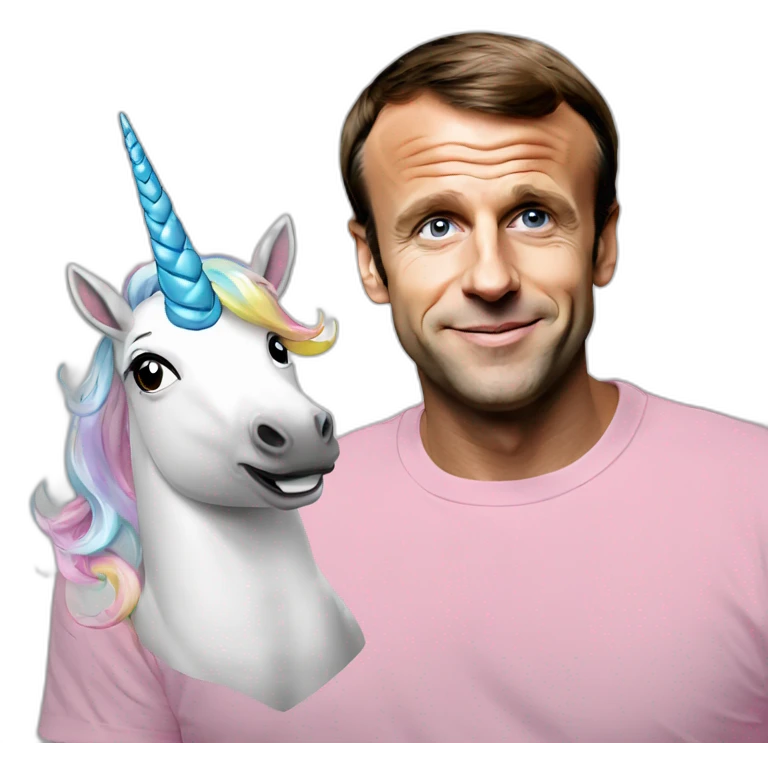 Emmanuel Macron with a unicorn t-shirt emoji