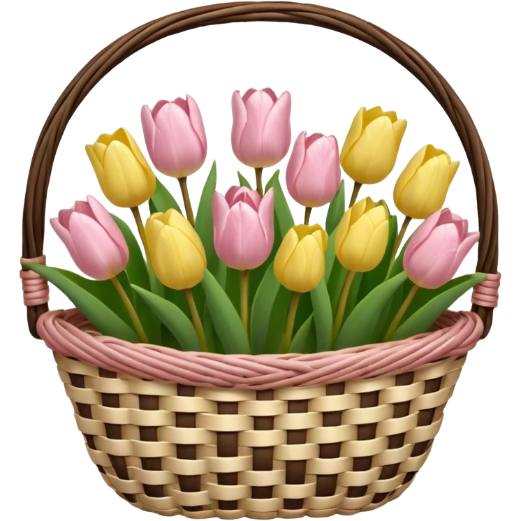 A flower basket contained pale pink and pale yellow tulips. emoji