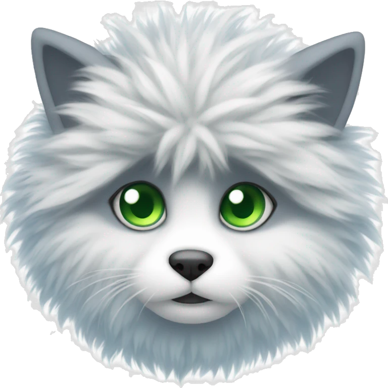 Fluffy furry blue and white with green eyes emoji