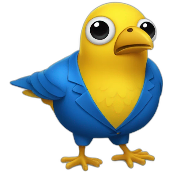 Yellow triangular bird in blue suit emoji