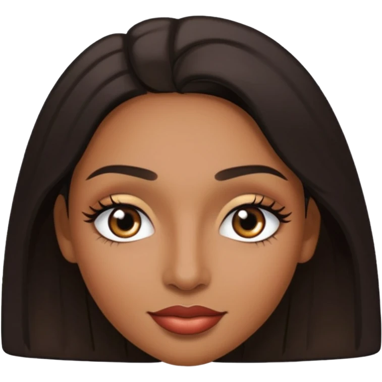 Dark olive skin, center rised eyebrows, very light smile so that lips are very close to liner and horizontal, some how liner eyes emoji