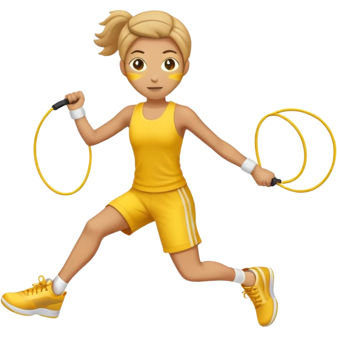 person jumping rope, simple yellow face emoji