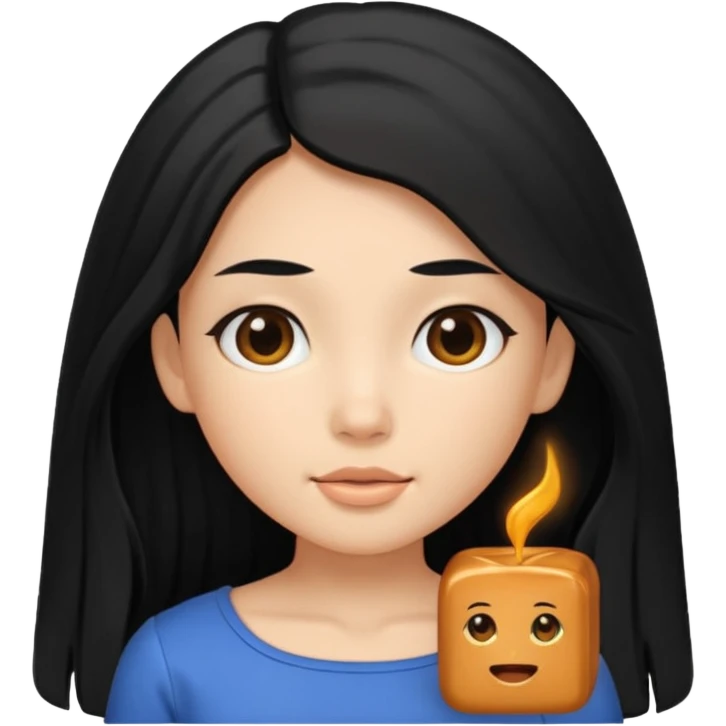 A caramel girl with SUPER long black hair and a square neckline shirt emoji
