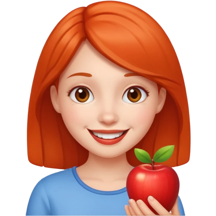 cheerful pose cute girl apple emoji style. don't hold an apple emoji