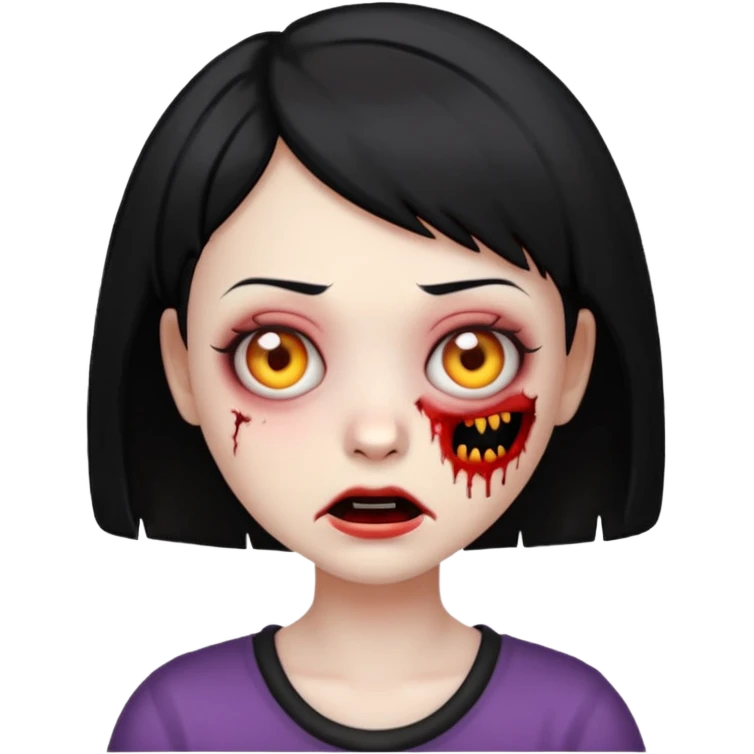 Emoji zombie girl com cabelo preto curto com uma expressão normal emoji