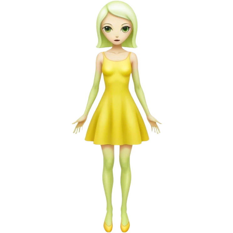 white alien woman full body Green eyes in jellow  dress emoji