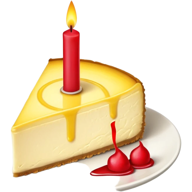 triangle lemon cheesecake on plate and red birthday candle emoji