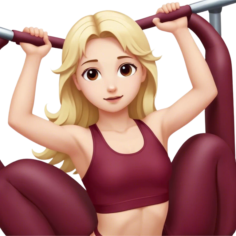 angelic blonde girl stretching in Burgundy  gym  emoji