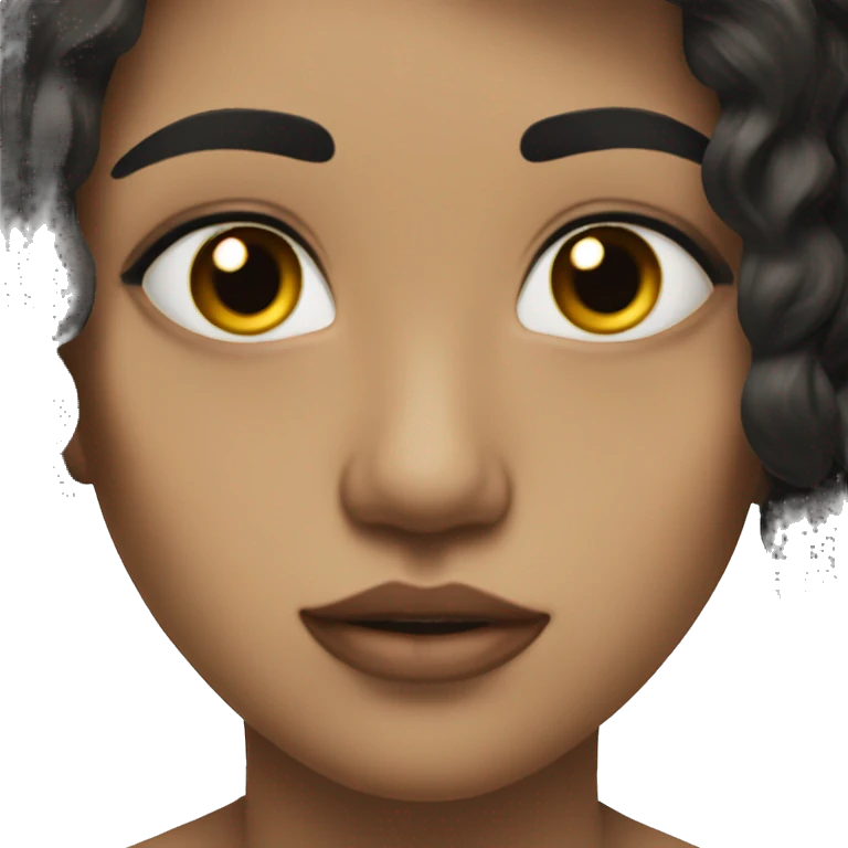 white skin, black long hair, mouth piercing, brown eyes,  emoji