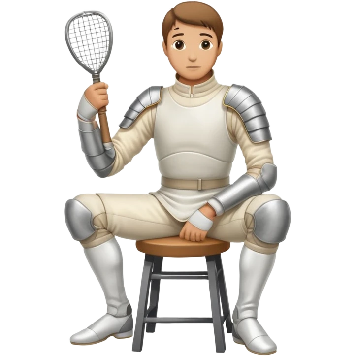 epee fencer sitting on a stool holding a fencing mask under his arm waiting for the match emoji