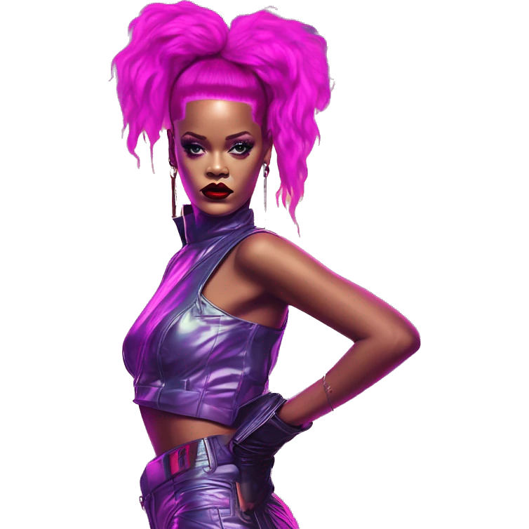 Synthwave Rihanna in SNES style, oil paint, epic eyes, intricate lips, exquisite pose, beautiful, desirable, logical emoji