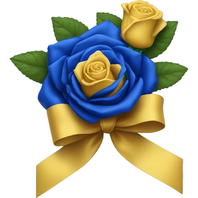 Royal blue and gold ribbon tied string the stern of a yellow tea rose emoji