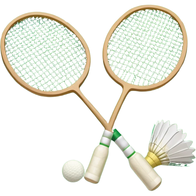 Two crossed badminton rackets with a shuttlecock resting in between, set against the faint outline of a badminton court. The image highlights the tools of the sport, with a subtle emphasis on the court's net and boundaries, symbolizing competition and skill. emoji