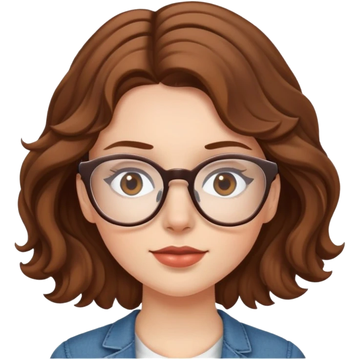 White Girl with brown wavy hair and rimless glasses emoji