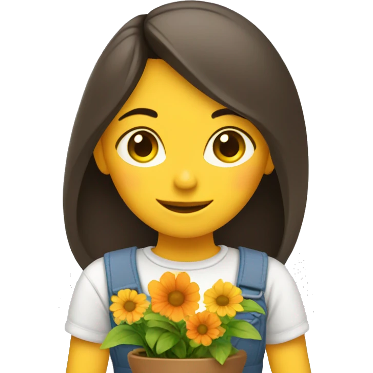 A girl plants flowers in the village emoji