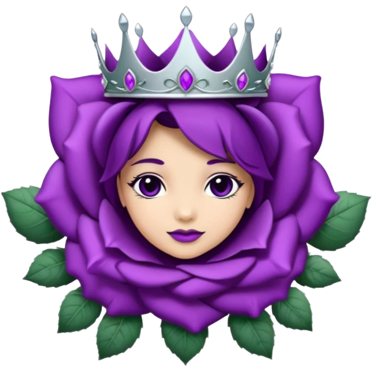 Purple rose with silver tiara and a purple emblem leaf wreath emoji