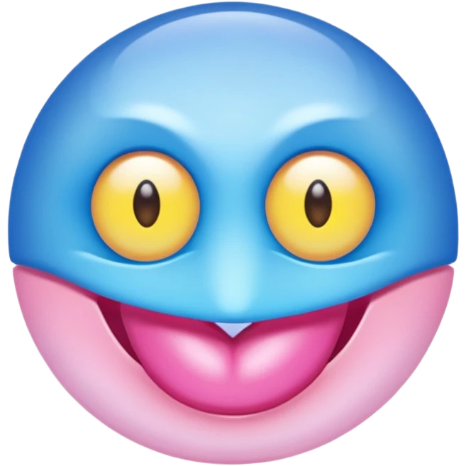 A translucent blue half-sphere with pink lips and two yellow eyes and 8 toes around the bottom emoji