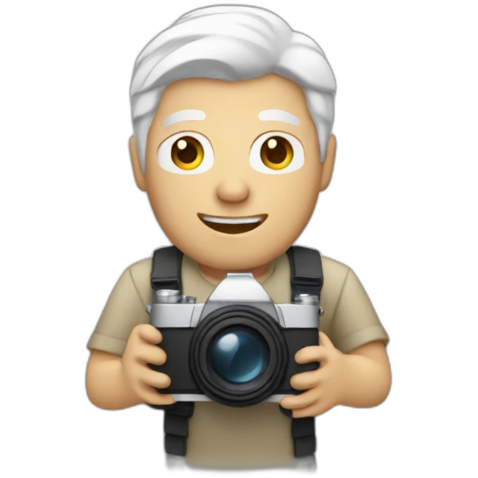 guy with white hair holding a camera emoji