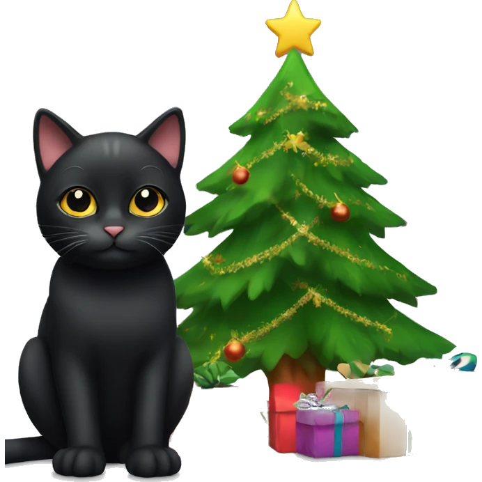 cute black cat with christmas tree emoji