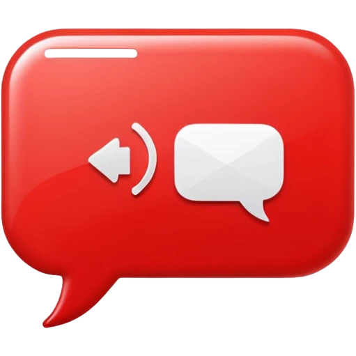 Minimal design featuring a red speech bubble that contains a white play button. On a white background, no text. Suggests intelligent conversation about video content. Clean, modern and tech-oriented emoji