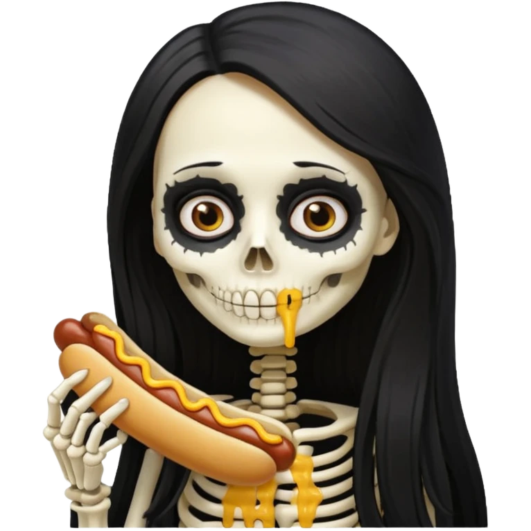 skeleton girl hair eating a hot dog emoji