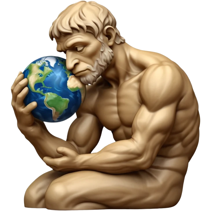 rodins sculpture the thinker but with a planet earth in its hand in a cartoon art style emoji
