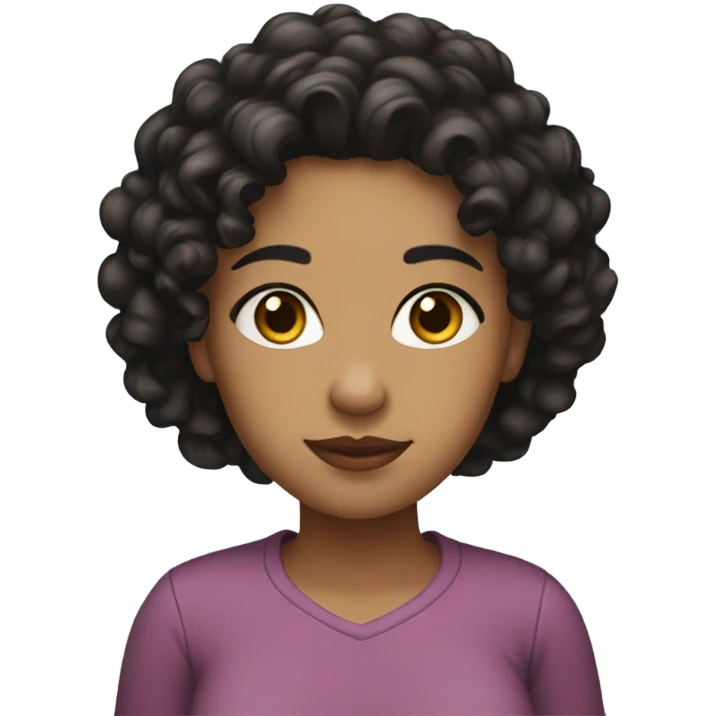 A young woman with light brown skin, black curly hair  emoji