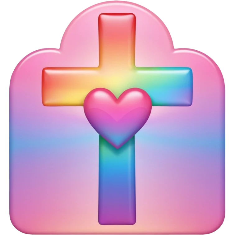Heart infront of cross, pastel pink and rainbow emoji