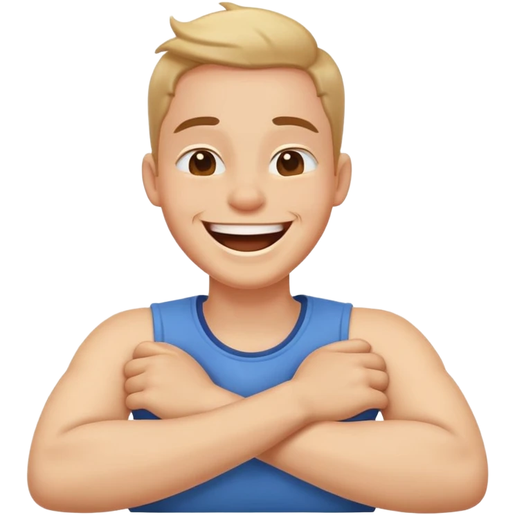 arms crossed holding neck laughing person emoji