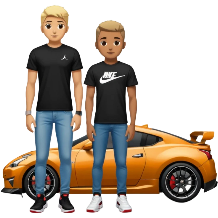 Grunge-style analog photo, London 2025, person inspired by the new reference image in model pose in front of a Nissan GT 86, black t-shirt, jeans, Nike Air Jordan low, using flash, analog grain, city night, 1/8. emoji