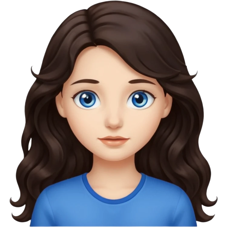 Girl with lond wavy dark brown hair and blue eys  emoji