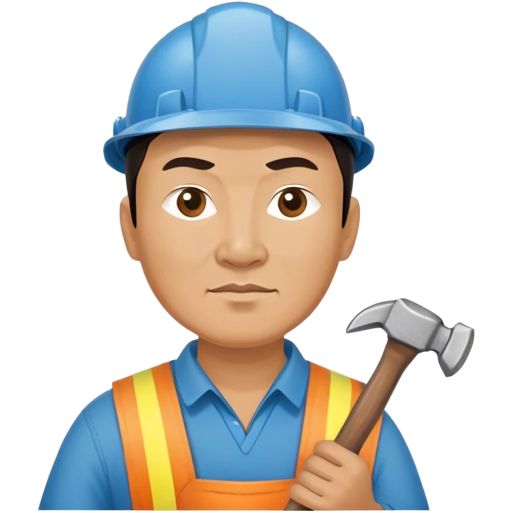 photorealistic kazakh worker middle age with 
hammer emoji
