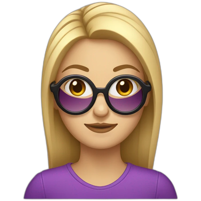 mujer rubia con la mitad del pelo de color lila, con gafas de patillas negra emoji