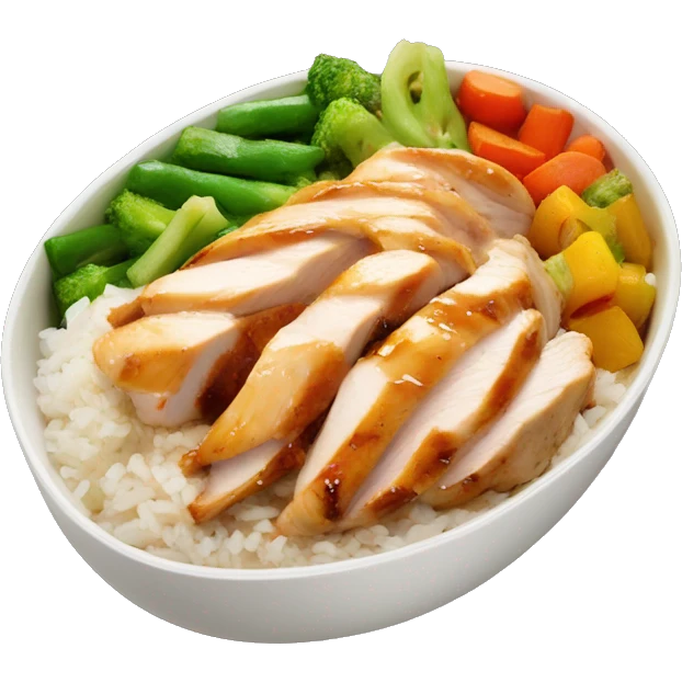 chicken breast and veggies with rice bowl with sauce emoji