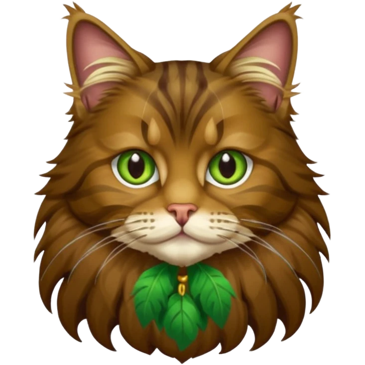 je veux un emoji chat main coon marron foncé  à poil long avec les yeux vert jaunes, en entier assis stp  emoji