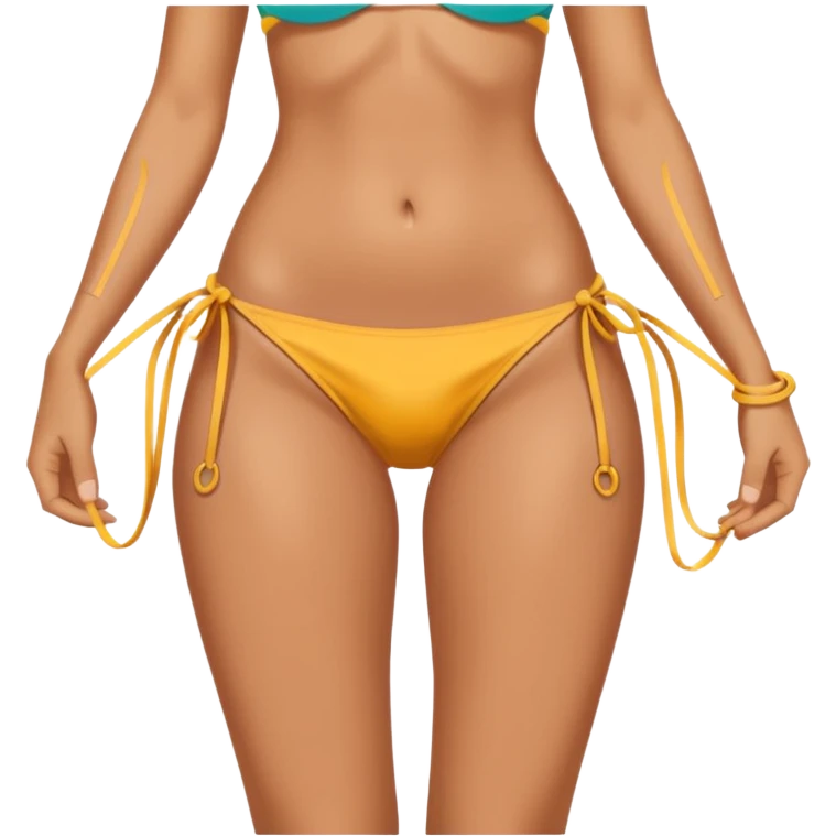 hand lifting bikini string off thigh to show tan line underneath emoji