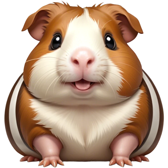 Cinematic Comical Brown and White Banded Guinea Pig Portrait Emoji, Head tilted dramatically with an exaggeratedly amused expression, featuring a striking coat with bold brown and white banding, wide, expressive dark eyes filled with playful disbelief, Simplified yet hilariously expressive features, highly detailed, glowing with a slightly sassy glow, high shine, dramatic yet playful, stylized with an air of cheeky mischief, bright and endearing, soft glowing outline, capturing the essence of a spirited and over-the-top guinea pig, so meme-worthy it feels like it could side-eye its way into internet fame instantly! emoji