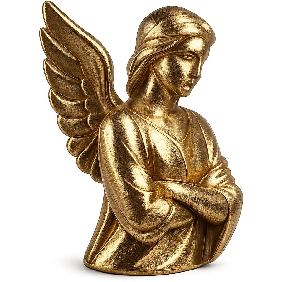 gold metallic angel, modern sculpture look, reflective, sleek emoji