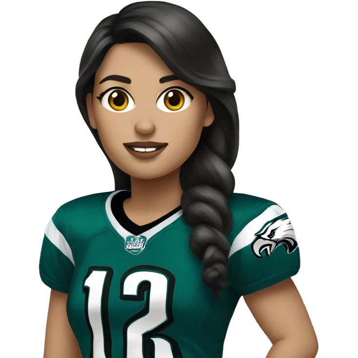  White female dark hair wearing Philadelphia Eagles jersey emoji