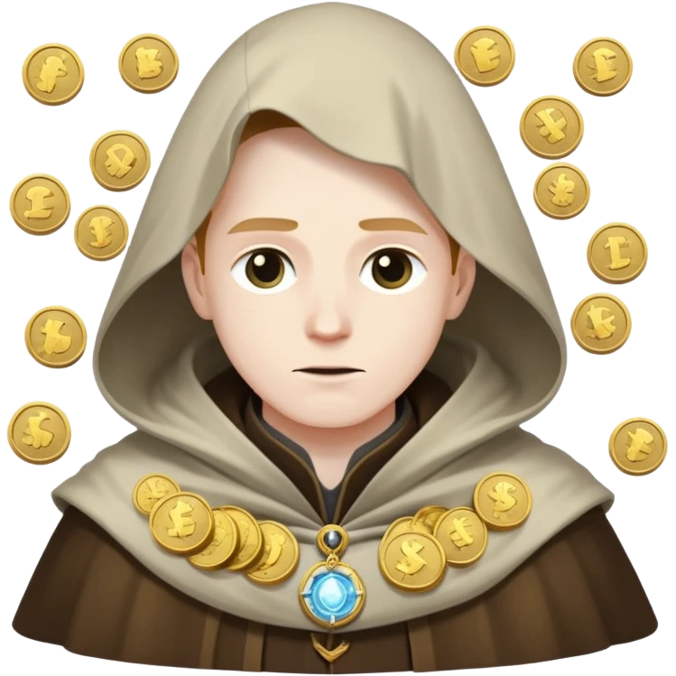 figure in mistcloak with coins floating around them emoji