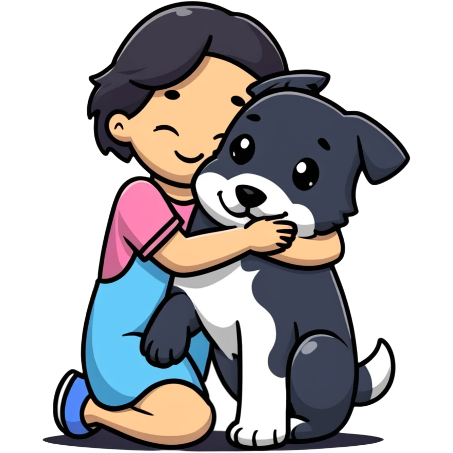 girl hugging a happy dog emoji