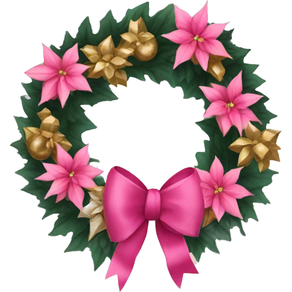 Christmas door wreath with pink poinsettias and gold accents  emoji